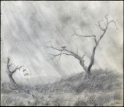 Luc Dartois 1996 - Deux arbres sous la pluie, dessin préparatoire - Crayon sur papier