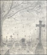 Luc Dartois 1996 - Cimetière en Normandie, dessin préparatoire - Crayon sur papier