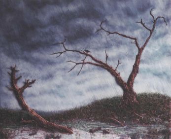 Deux arbres sous la pluie - Luc Dartois - Peinture et matieres sur toile 1996