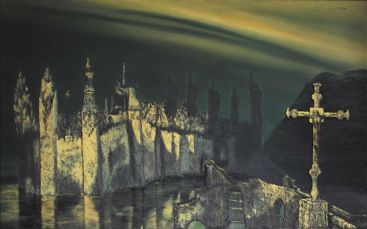 Le Burg a la Croix - Luc Dartois, d‘apres Victor hugo - Peinture et matieres sur toile 1997