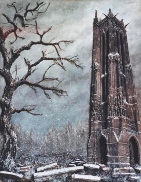 La Tour Saint-Jacques - Paris sous la neige - Luc Dartois - Peinture et matieres sur toile 1999