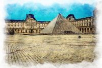 Luc Dartois 2021 - Paris, Pyramide du Louvre pendant le confinement (1) - Aquarelle numérique