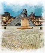 Luc Dartois 2021 - Paris, Pyramide du Louvre pendant le confinement (2) - Aquarelle numérique
