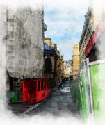 Luc Dartois 2021 - Paris, rue de l‘Arbre Sec during the containment - Digital watercolour