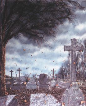Cimetière en Normandie - Luc Dartois - Peinture et matieres sur toile 1996