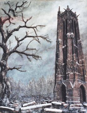 La Tour Saint-Jacques - Paris sous la neige - Luc Dartois - Peinture et matieres sur toile 1999
