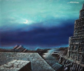 Ruine nocturne - Luc Dartois - Peinture et matieres sur toile 2009