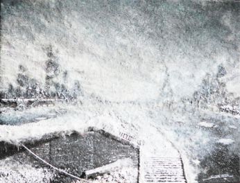 Tempete de neige - Pont de Grenelle a Paris - Luc Dartois - Peinture et matieres sur toile 2015